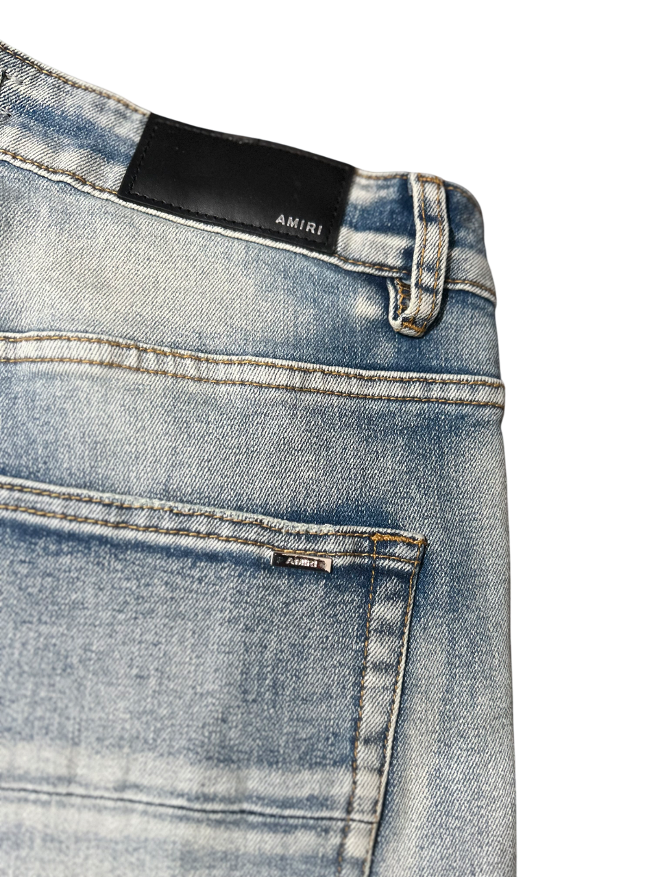Amiri Black Staggered Logo Blue Jeans