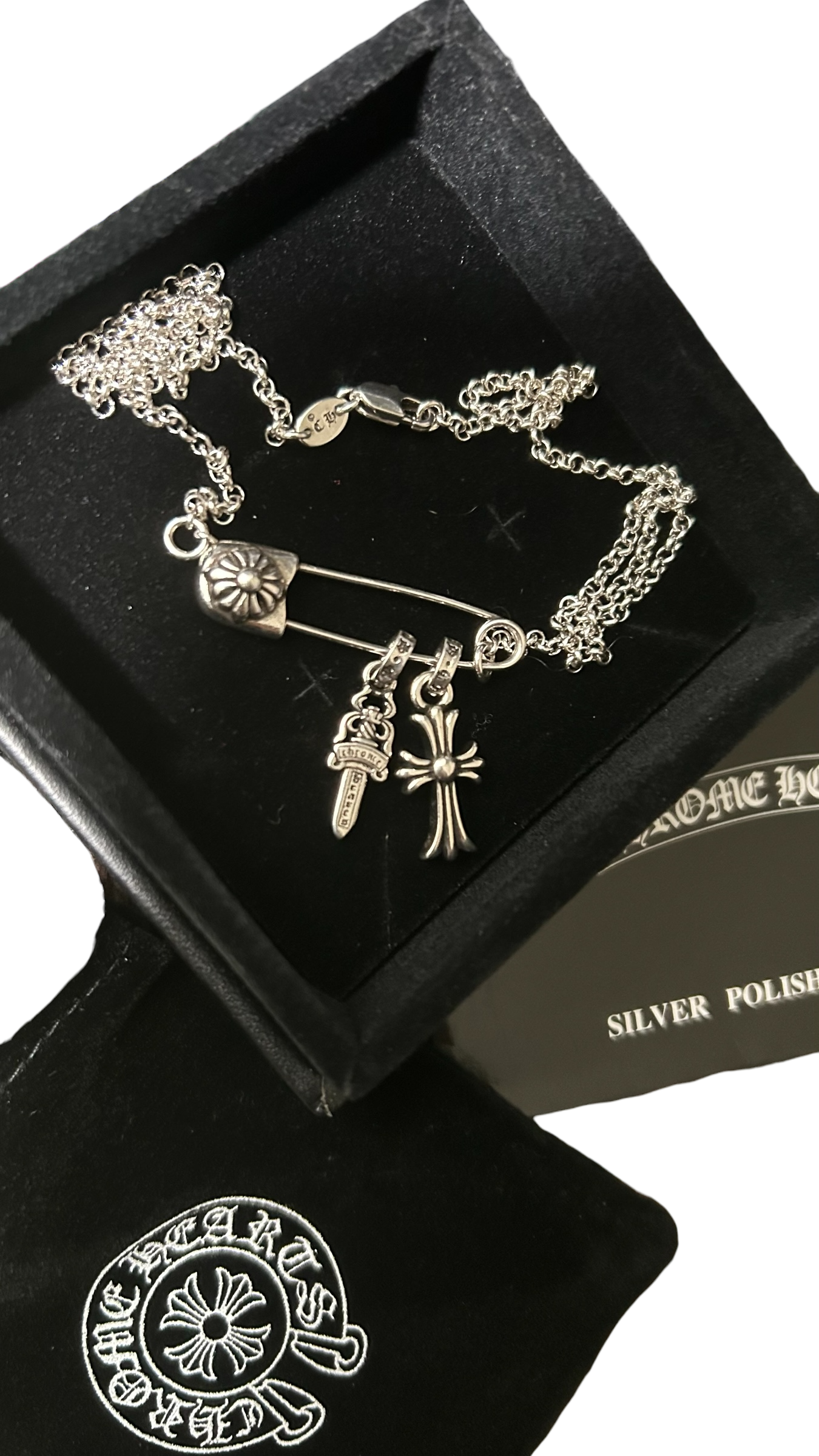 Chrome Hearts Safety Pin & Charm Necklace
