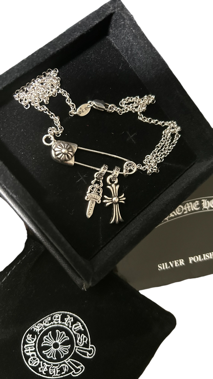 Chrome Hearts Safety Pin & Charm Necklace