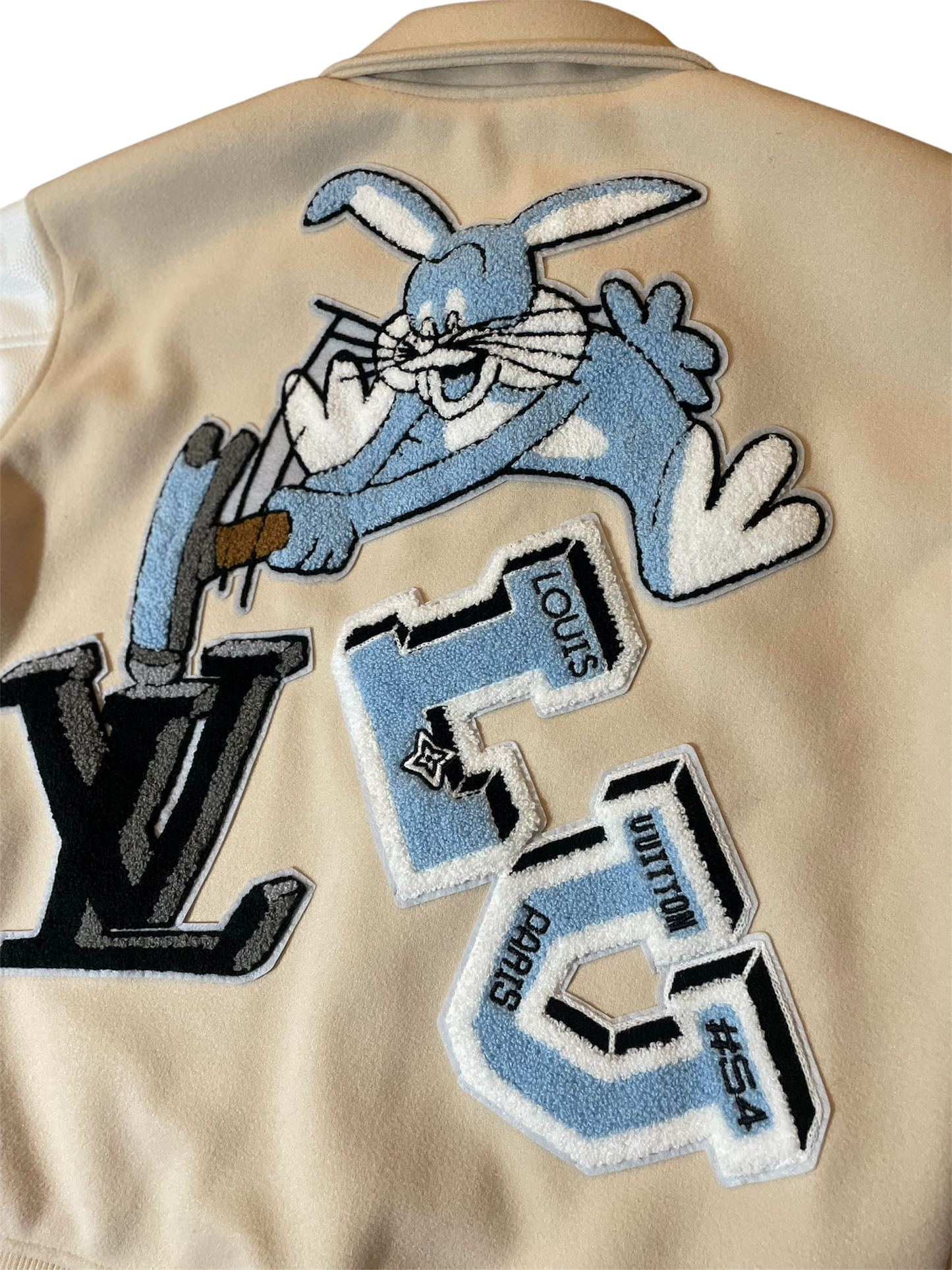 Louis Vuitton FW22 Cream Patched Bunny Varsity Jacket
