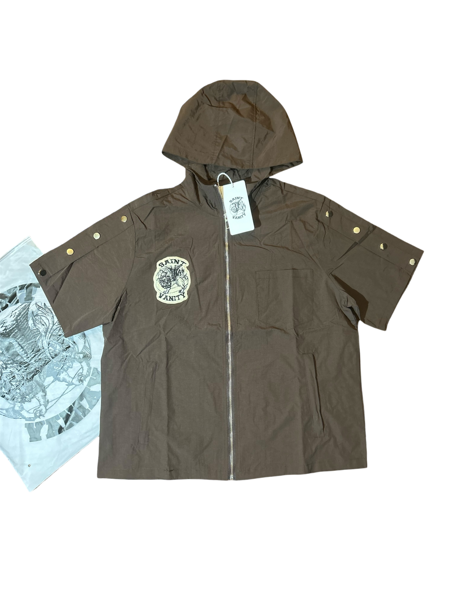 Saint Vanity Hooded Nylon Top Brown