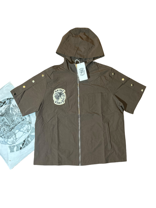 Saint Vanity Hooded Nylon Top Brown