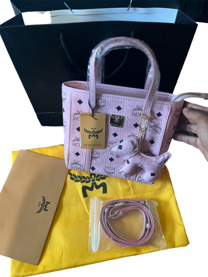 MCM Aren Mini Pink Visetos Shopper Tote Bag
