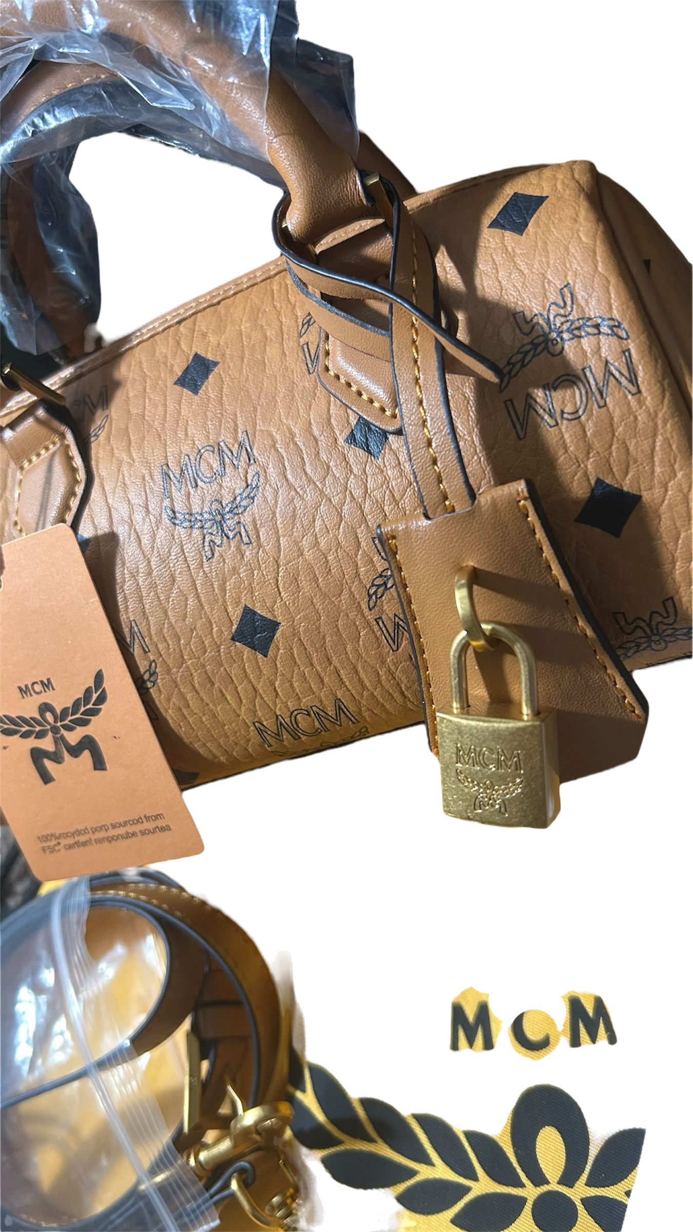 MCM Mini Ella Boaton Bag In Visetos Cognac
