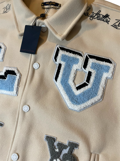 Louis Vuitton FW22 Cream Patched Bunny Varsity Jacket
