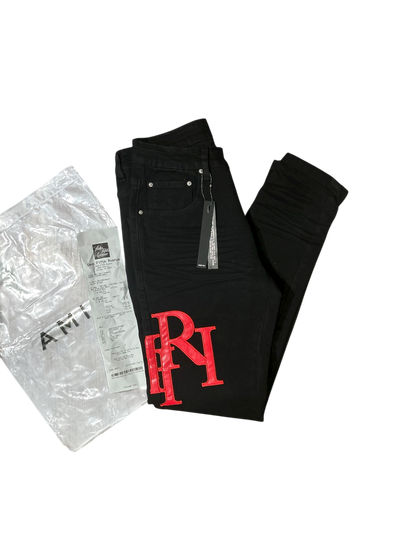 Amiri Red Staggered Logo Jeans