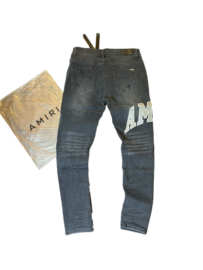 Amiri Dark Grey & Grey Varsity Logo Denim Jeans