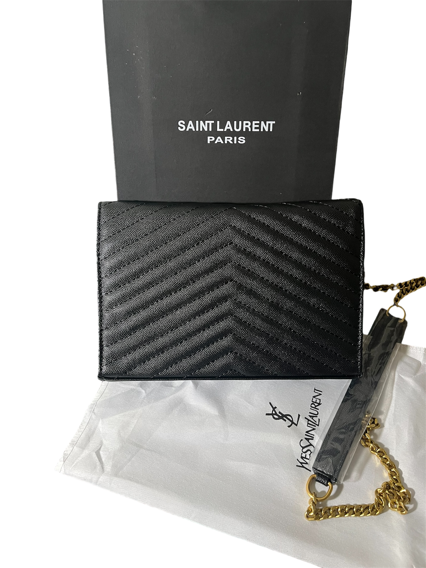 Saint Laurent YSL Monogram Small Flap Wallet in Grained Leather