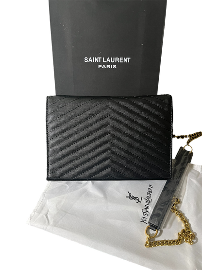 Saint Laurent YSL Monogram Small Flap Wallet in Grained Leather