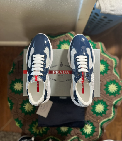 Prada Black Men's America's Cup Patent Leather Patchwork Sneakers