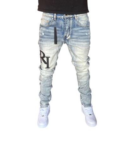 Amiri Black Staggered Logo Blue Jeans