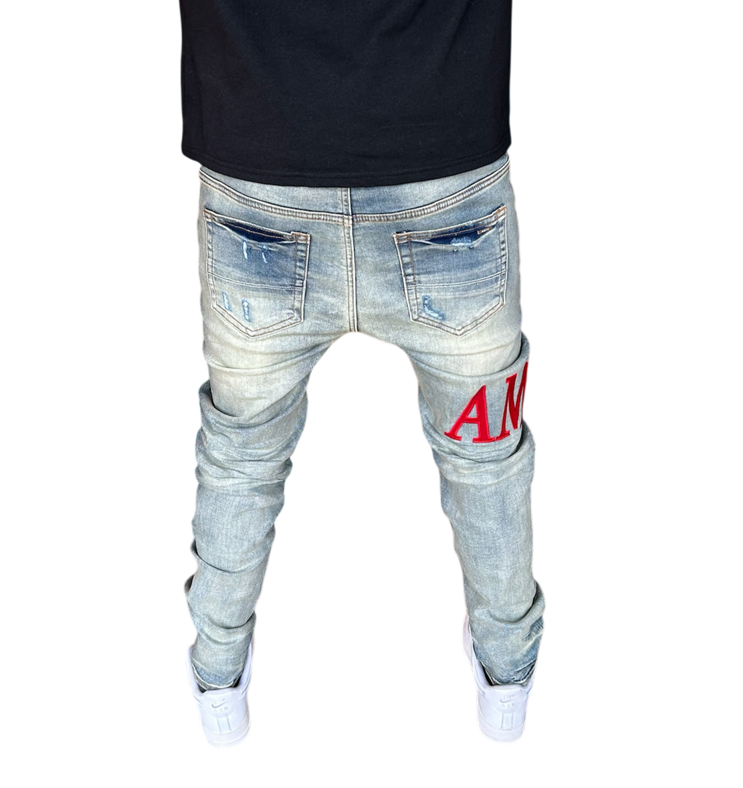 Amiri Red Logo Denim Jeans