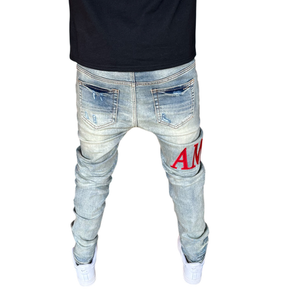 Amiri Red Logo Denim Jeans