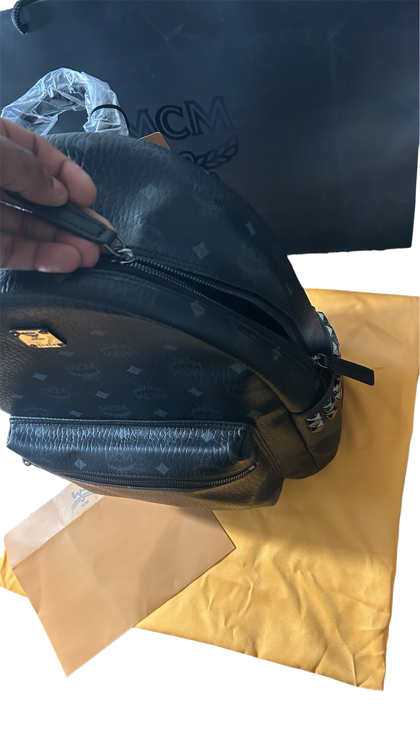 MCM Stark Side Studs Backpack In Visetos Black