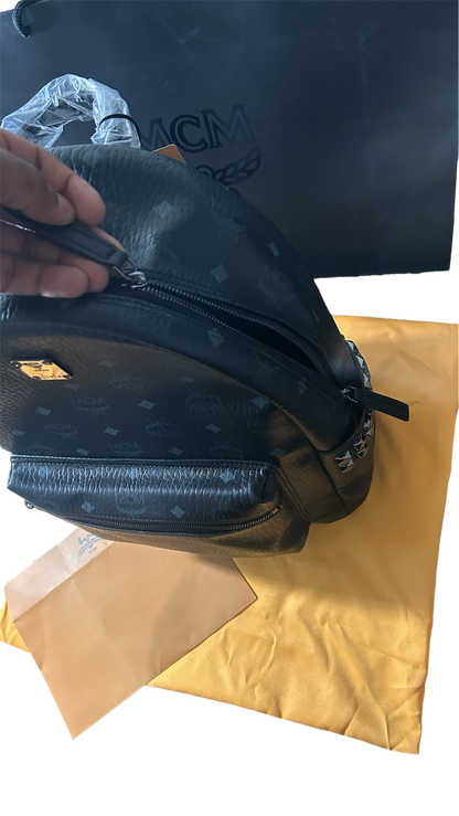 MCM Stark Side Studs Backpack In Visetos Black