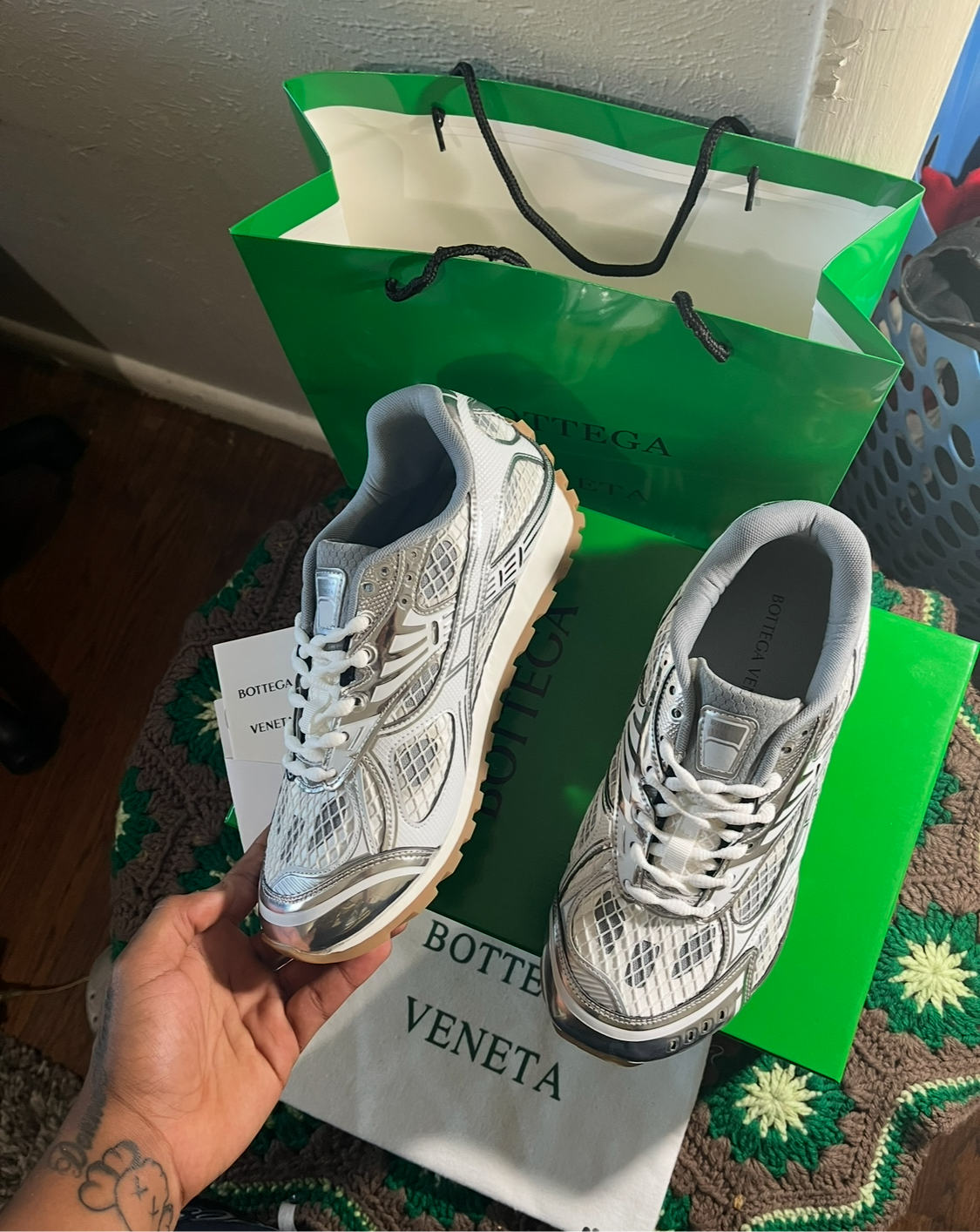 Bottega Veneta Orbit Sneakers Silver/ Optic White Rubber