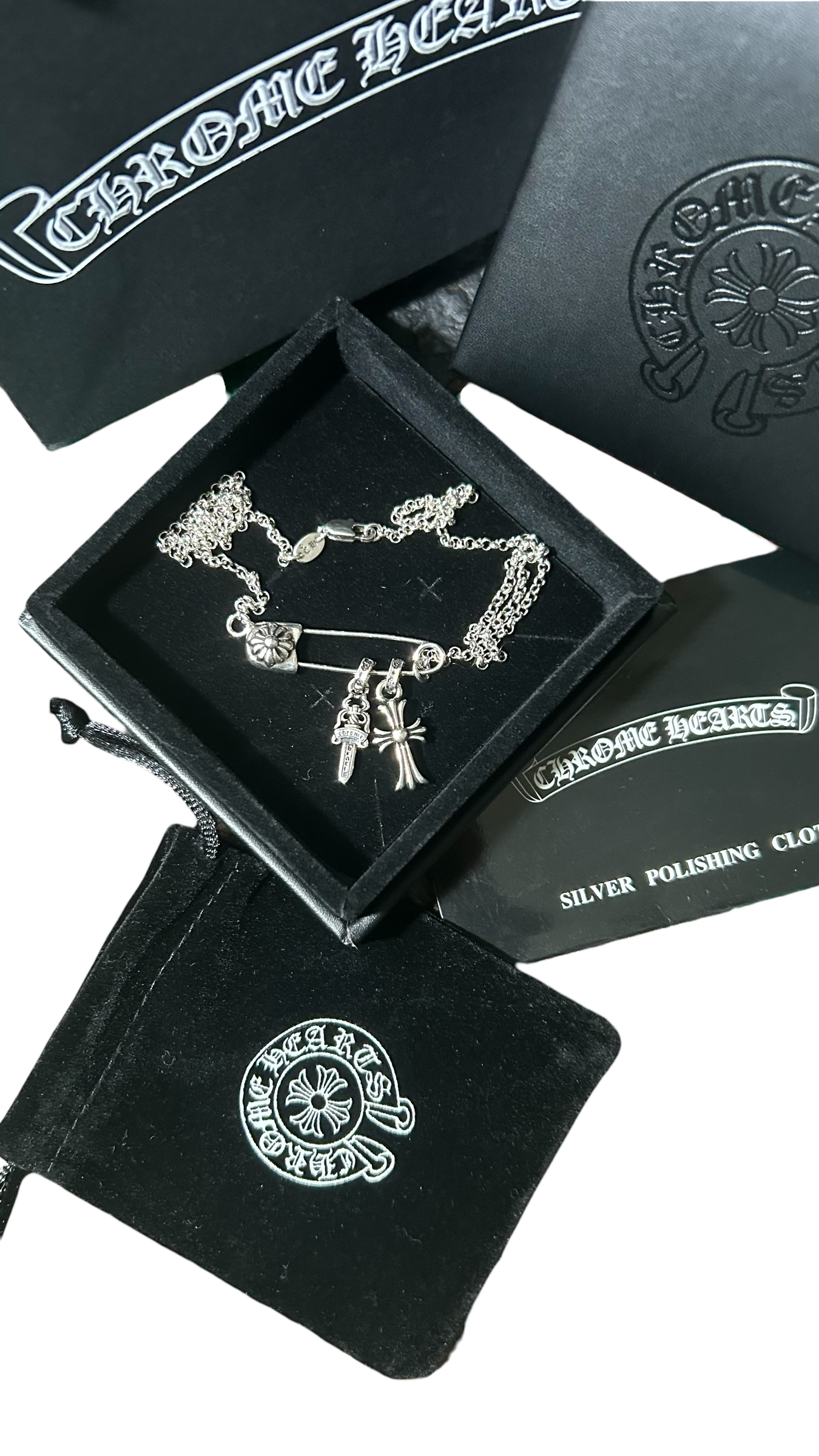 Chrome Hearts Safety Pin & Charm Necklace
