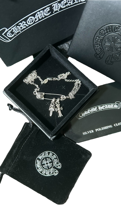 Chrome Hearts Safety Pin & Charm Necklace