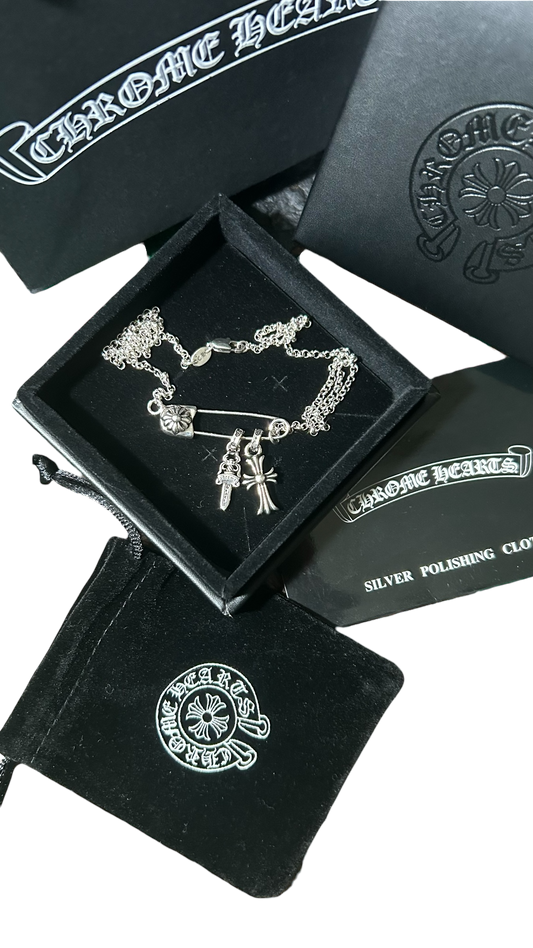 Chrome Hearts Safety Pin & Charm Necklace