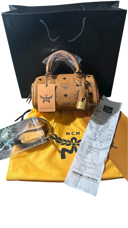 MCM Mini Ella Boaton Bag In Visetos Cognac