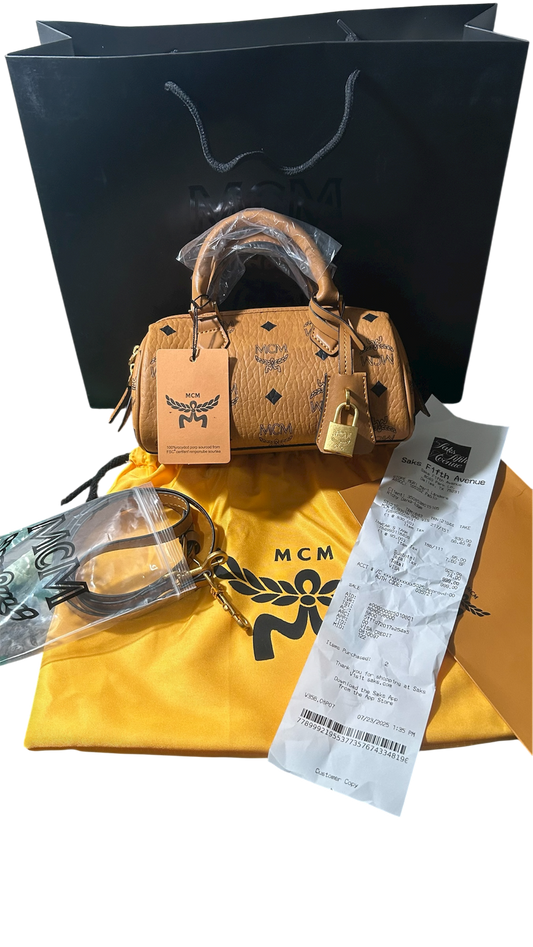 MCM Mini Ella Boaton Bag In Visetos Cognac