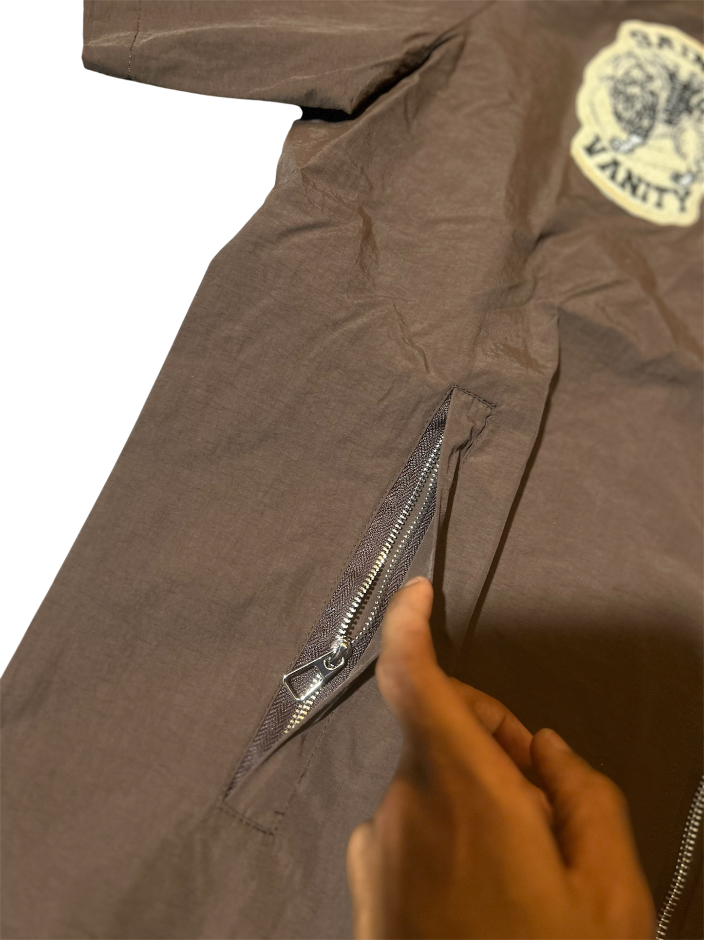 Saint Vanity Hooded Nylon Top Brown