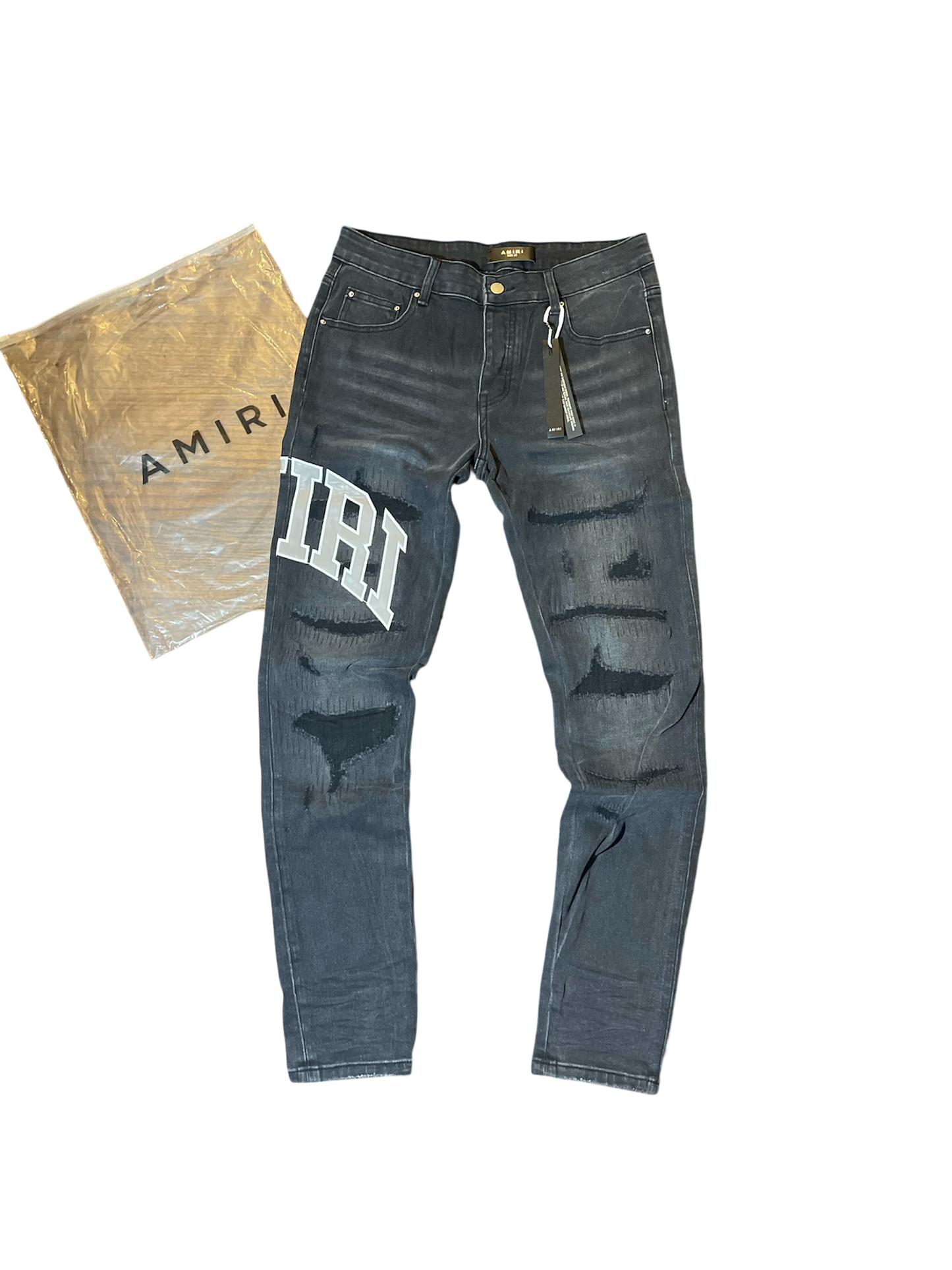 Amiri Dark Grey & Grey Varsity Logo Denim Jeans