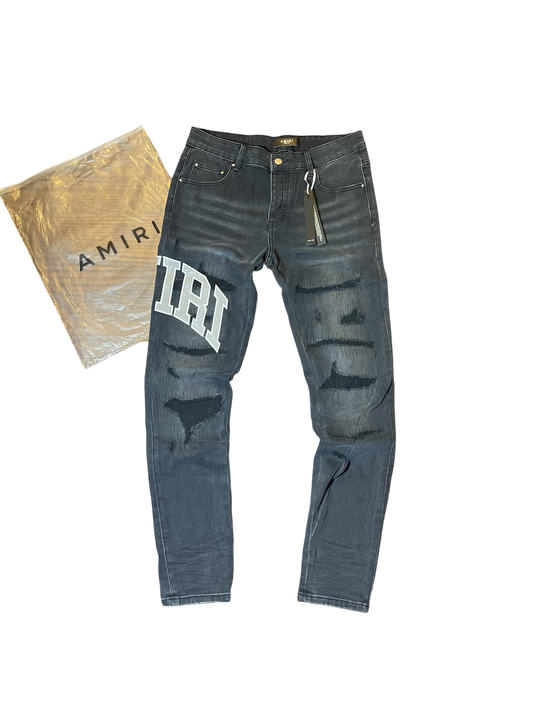 Amiri Dark Grey & Grey Varsity Logo Denim Jeans