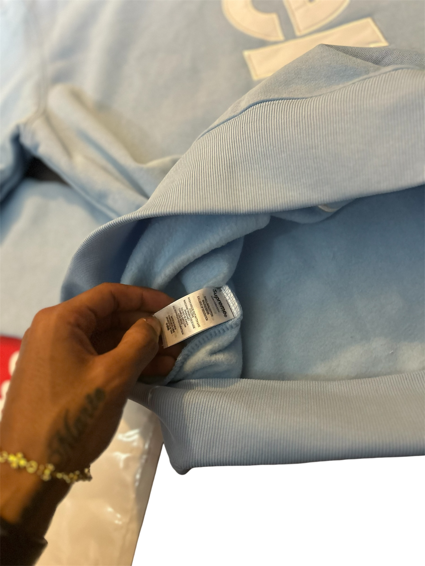 Supreme Satin Appliqué Hoodie Blue