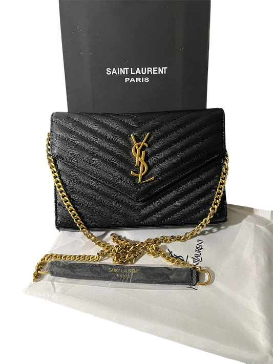 Saint Laurent YSL Monogram Small Flap Wallet in Grained Leather