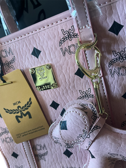 MCM Aren Mini Pink Visetos Shopper Tote Bag