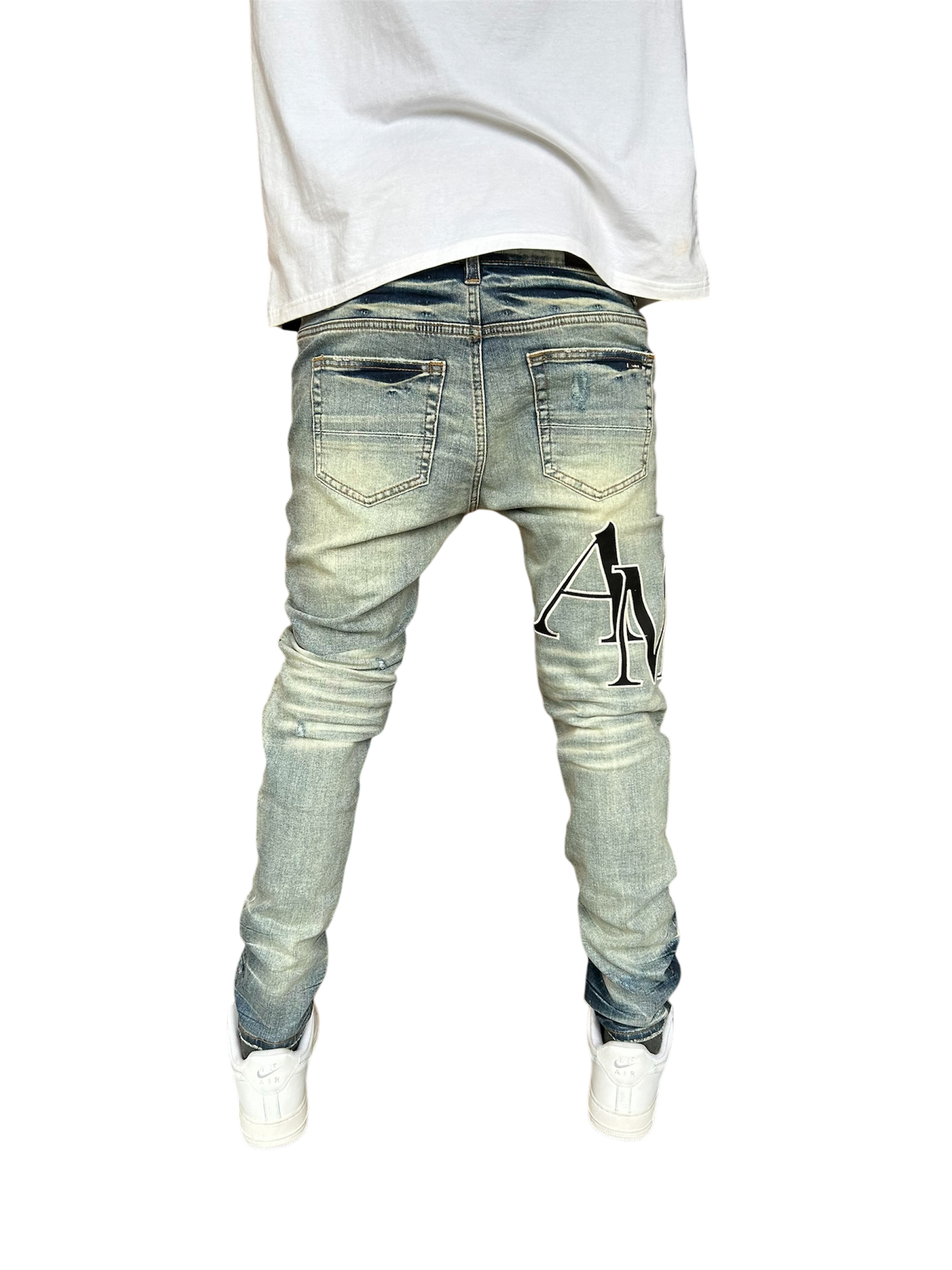 Amiri Black Staggered Logo Blue Jeans