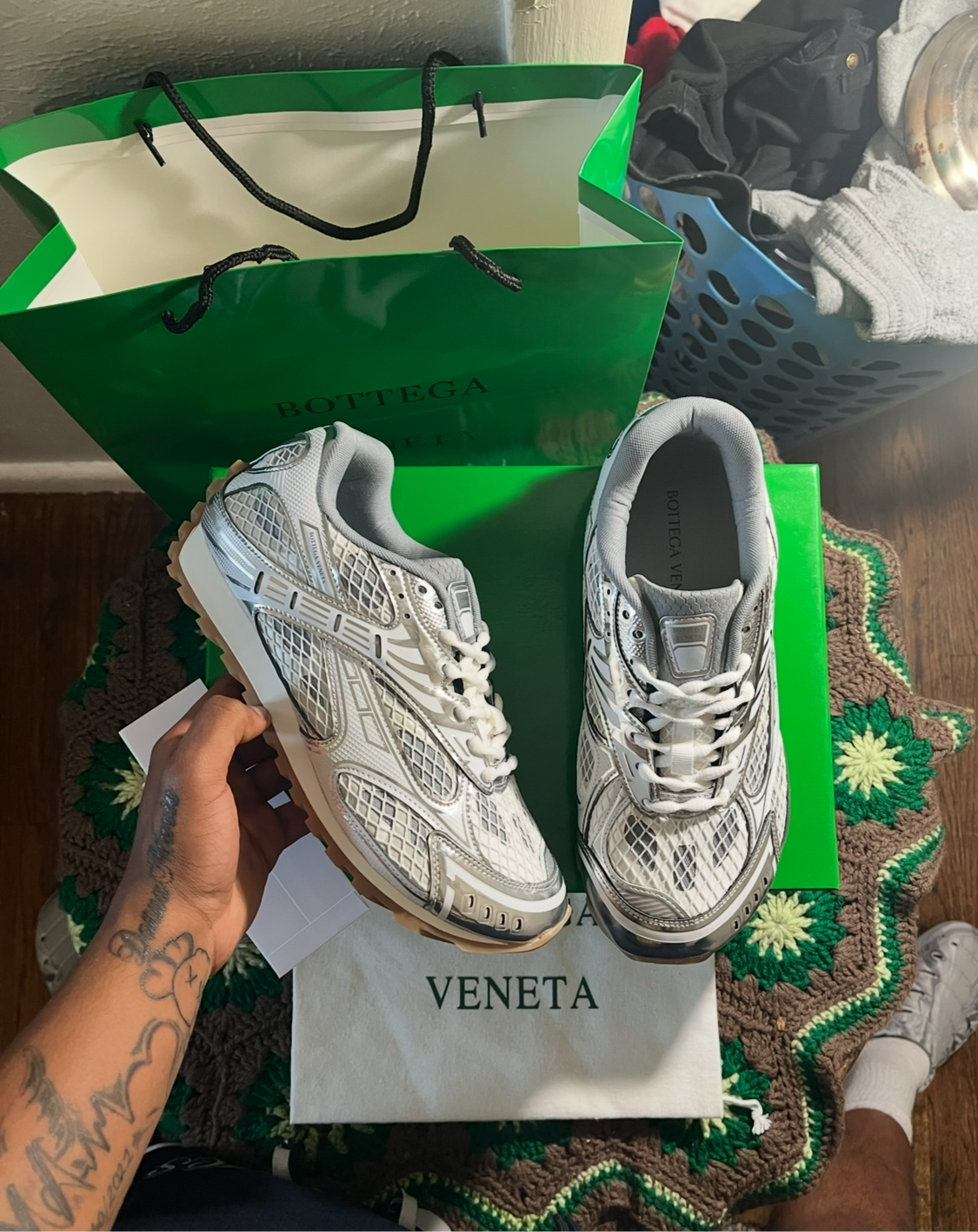 Bottega Veneta Orbit Sneakers Silver/ Optic White Rubber
