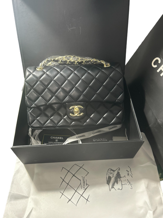 Chanel Black Lambskin Quilted Double Flap Bag