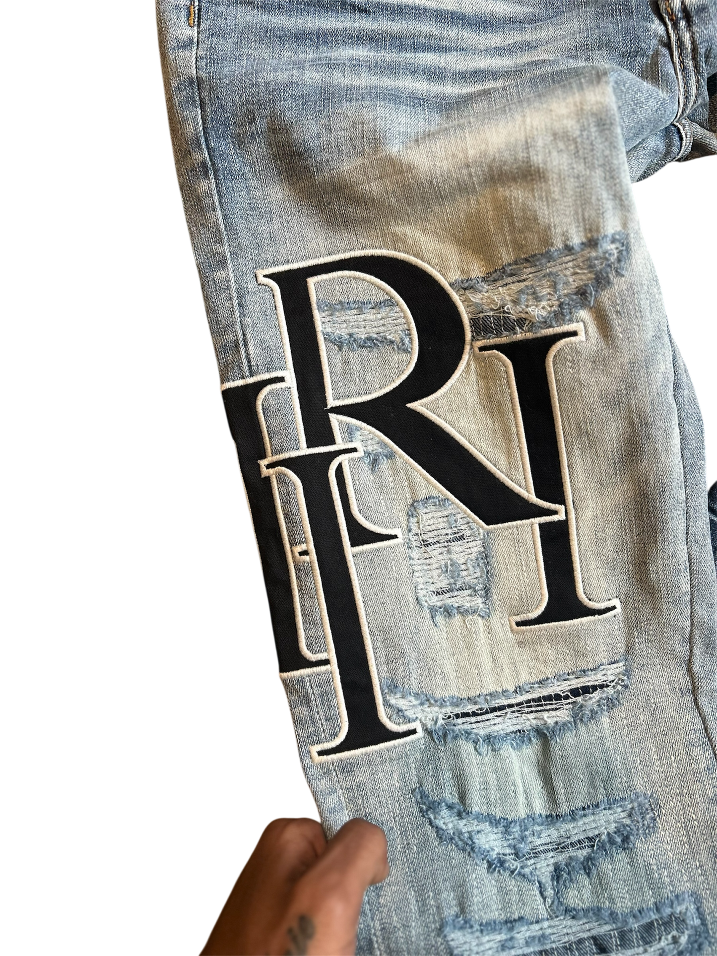 Amiri Black Staggered Logo Blue Jeans