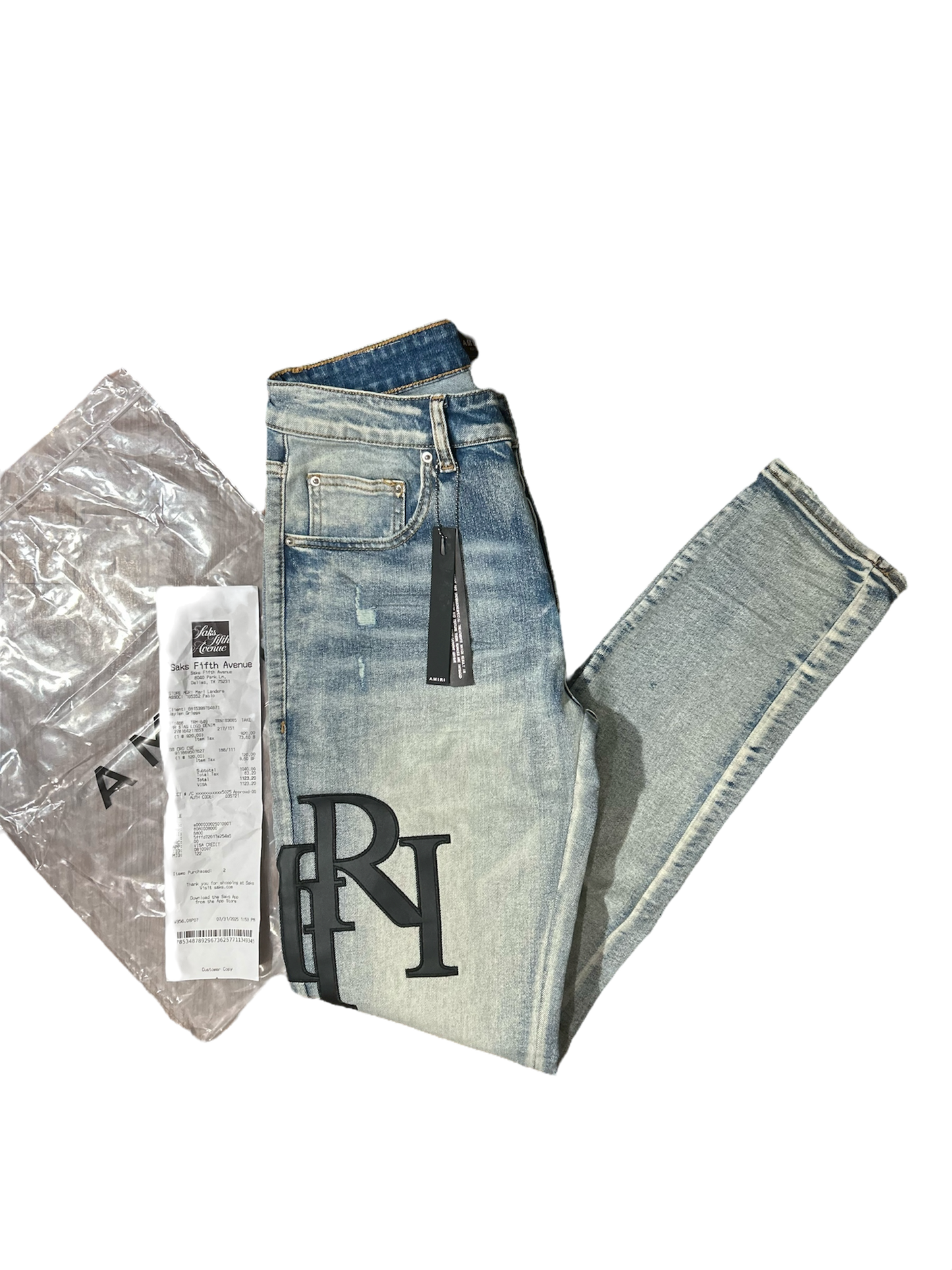 Amiri Black Staggered Logo Blue Jeans