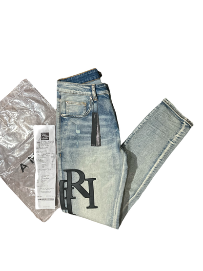 Amiri Black Staggered Logo Blue Jeans