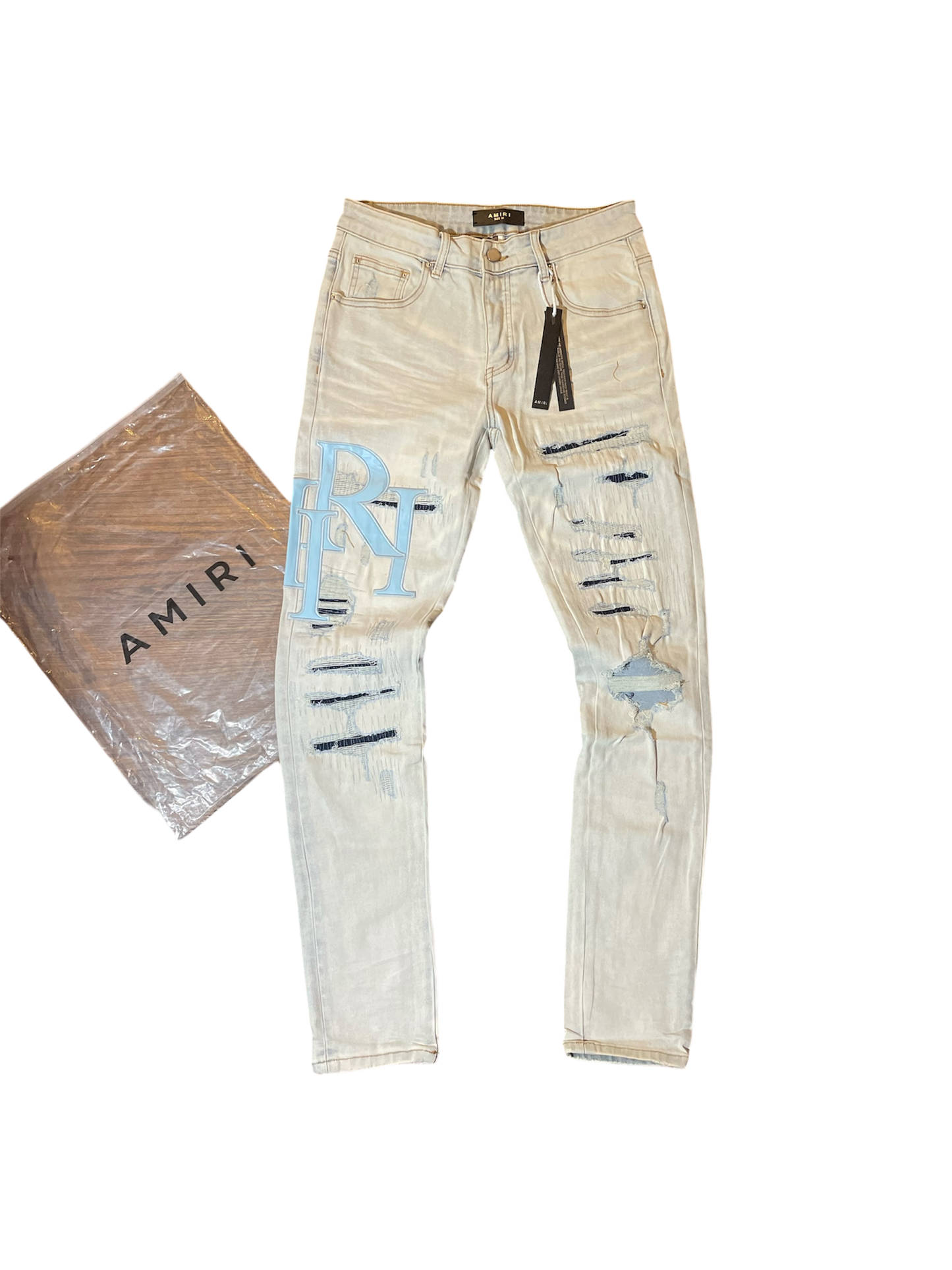 Amiri BBlue Staggered Logo Denim Jeans