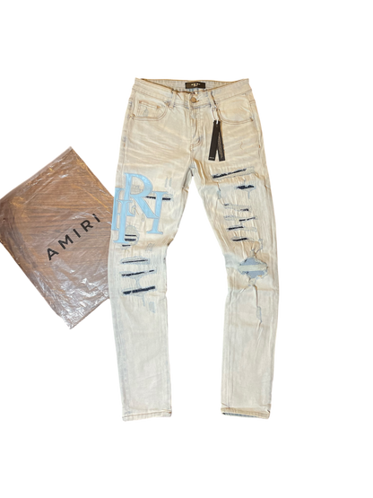 Amiri BBlue Staggered Logo Denim Jeans