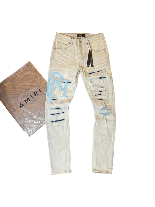 Amiri BBlue Staggered Logo Denim Jeans