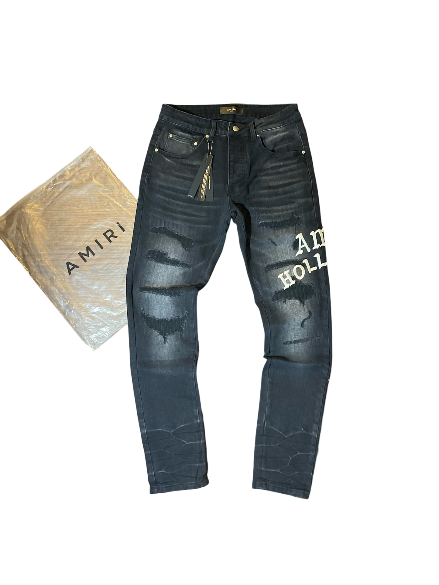 Amiri Hollywood Logo Black Denim Jeans