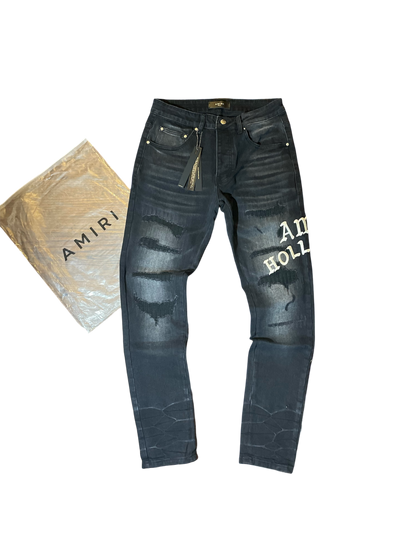 Amiri Hollywood Logo Black Denim Jeans