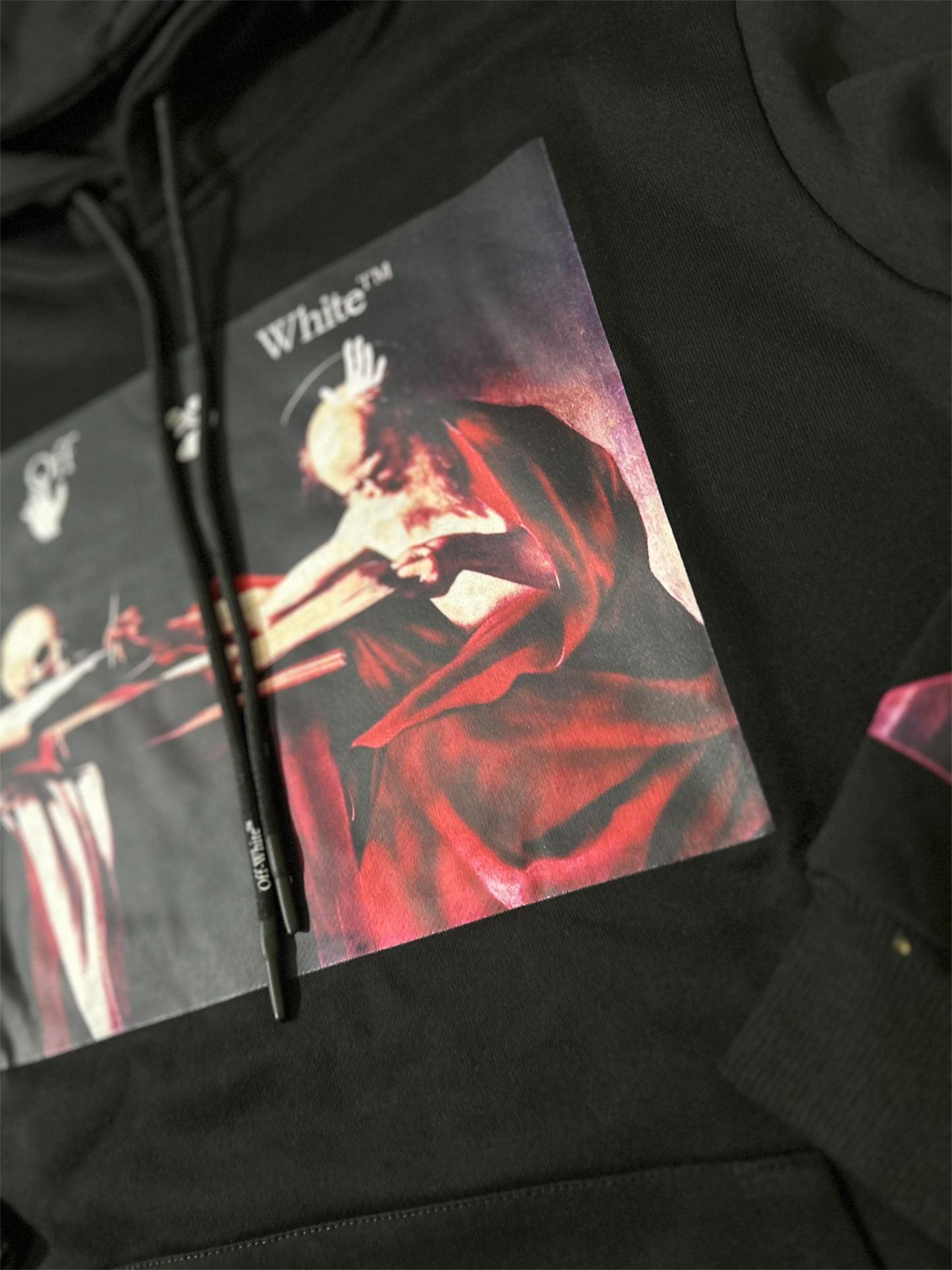 OFF-WHITE Caravaggio Diag Sleeve Hoodie Black/ Red