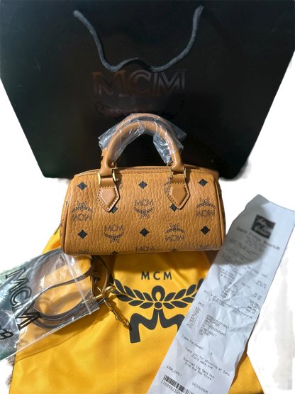 MCM Mini Ella Boaton Bag In Visetos Cognac
