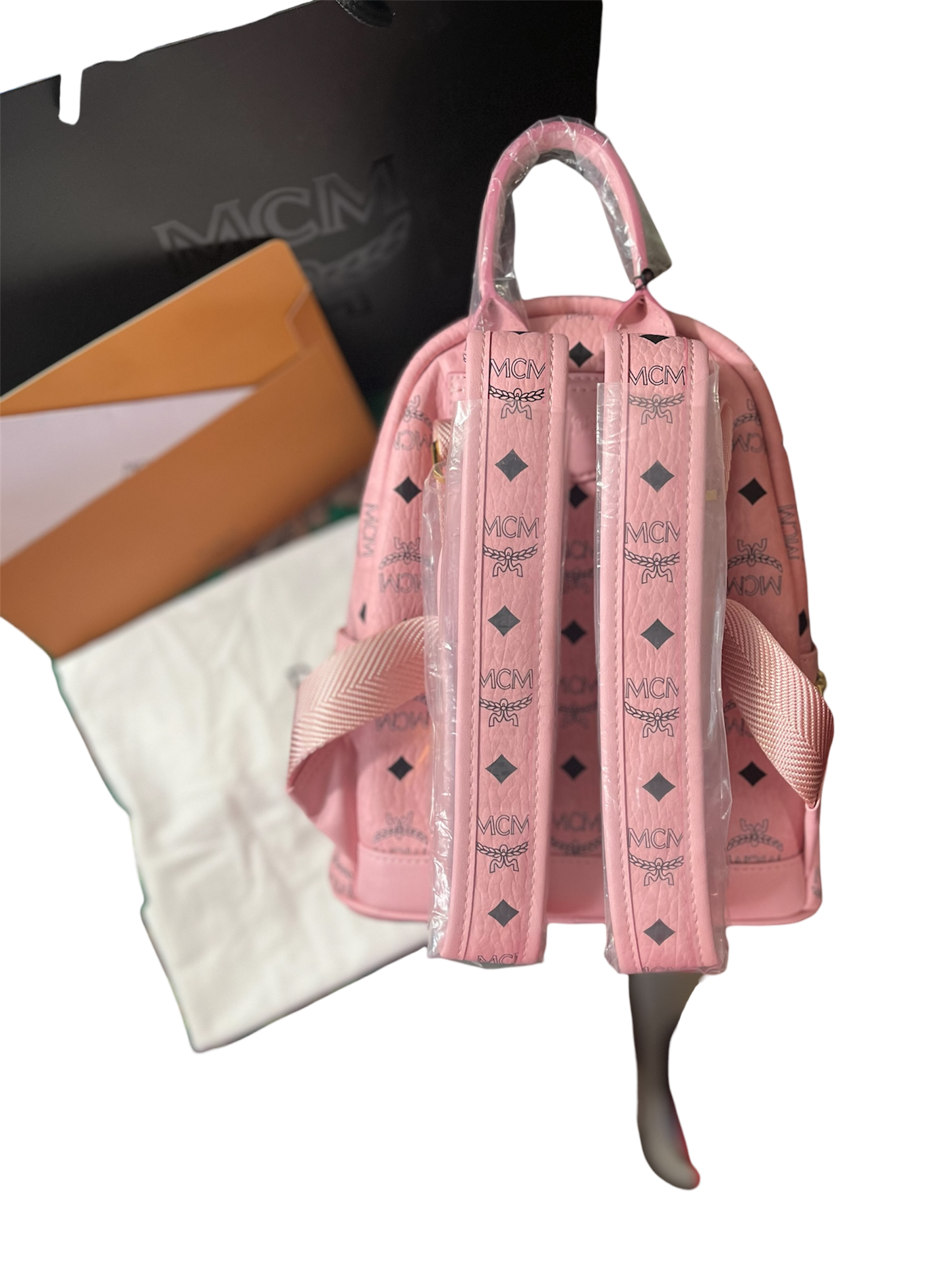 MCM Stark Side Studs Backpack In Visetos Pink