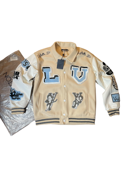 Louis Vuitton FW22 Cream Patched Bunny Varsity Jacket