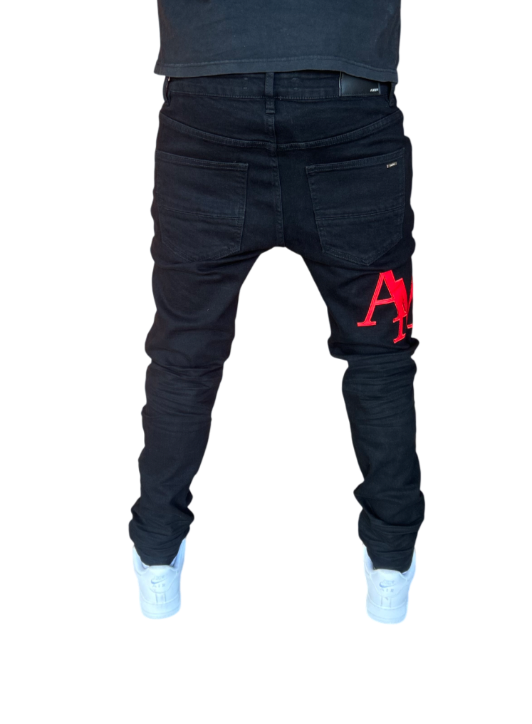 Amiri Red Staggered Logo Jeans