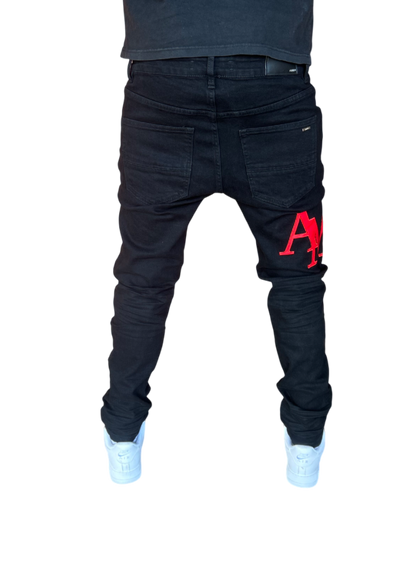 Amiri Red Staggered Logo Jeans