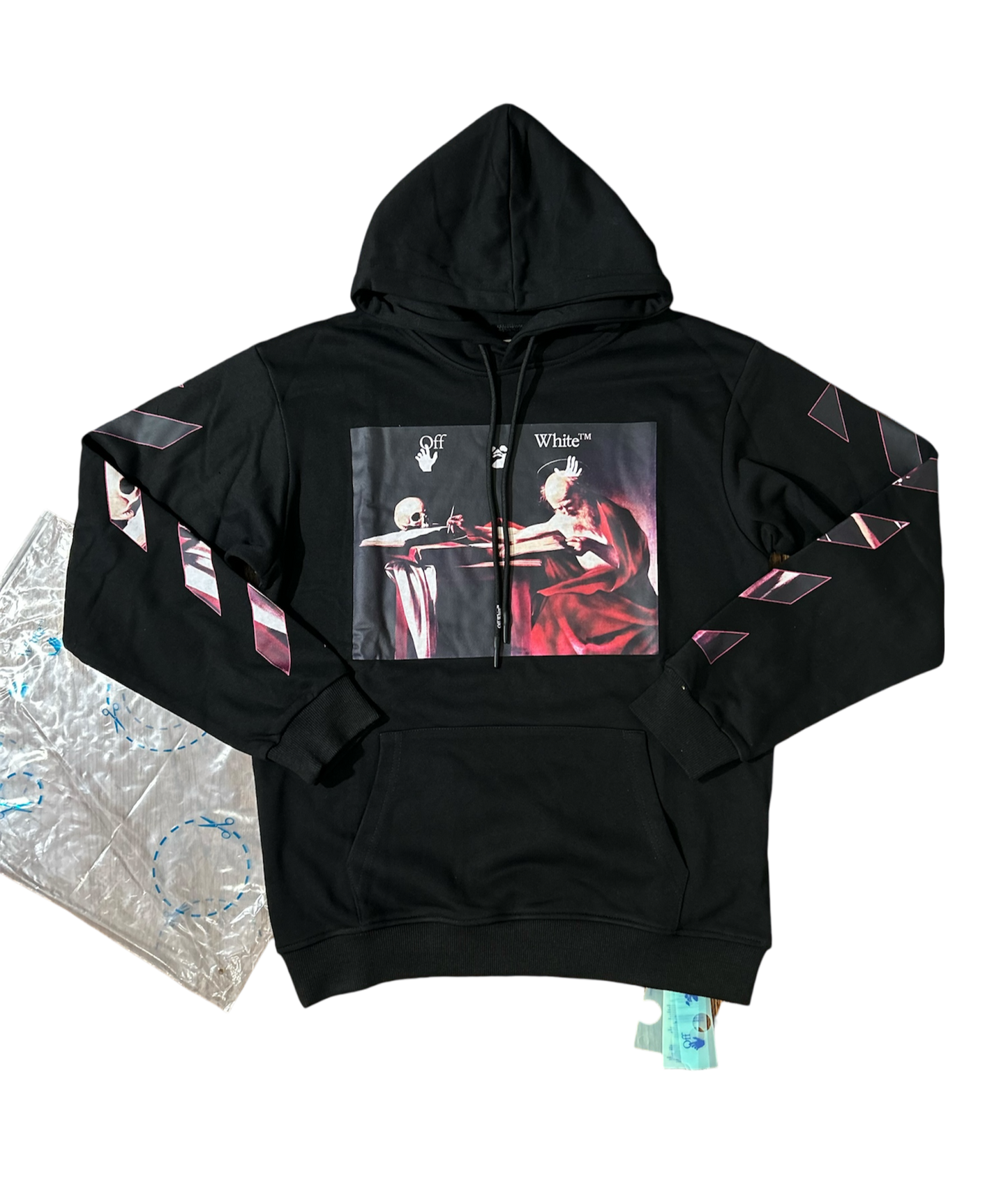 OFF-WHITE Caravaggio Diag Sleeve Hoodie Black/ Red