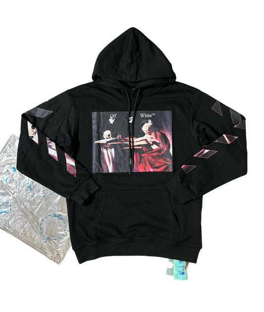 OFF-WHITE Caravaggio Diag Sleeve Hoodie Black/ Red